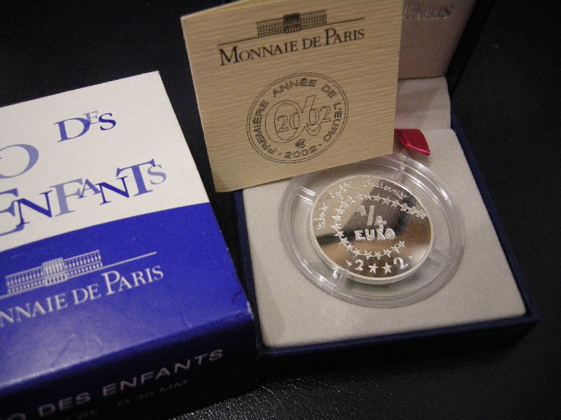 (afbeelding voor) ¼ Euro Frankrijk 2002 Proof in BOX Chlidren Euro